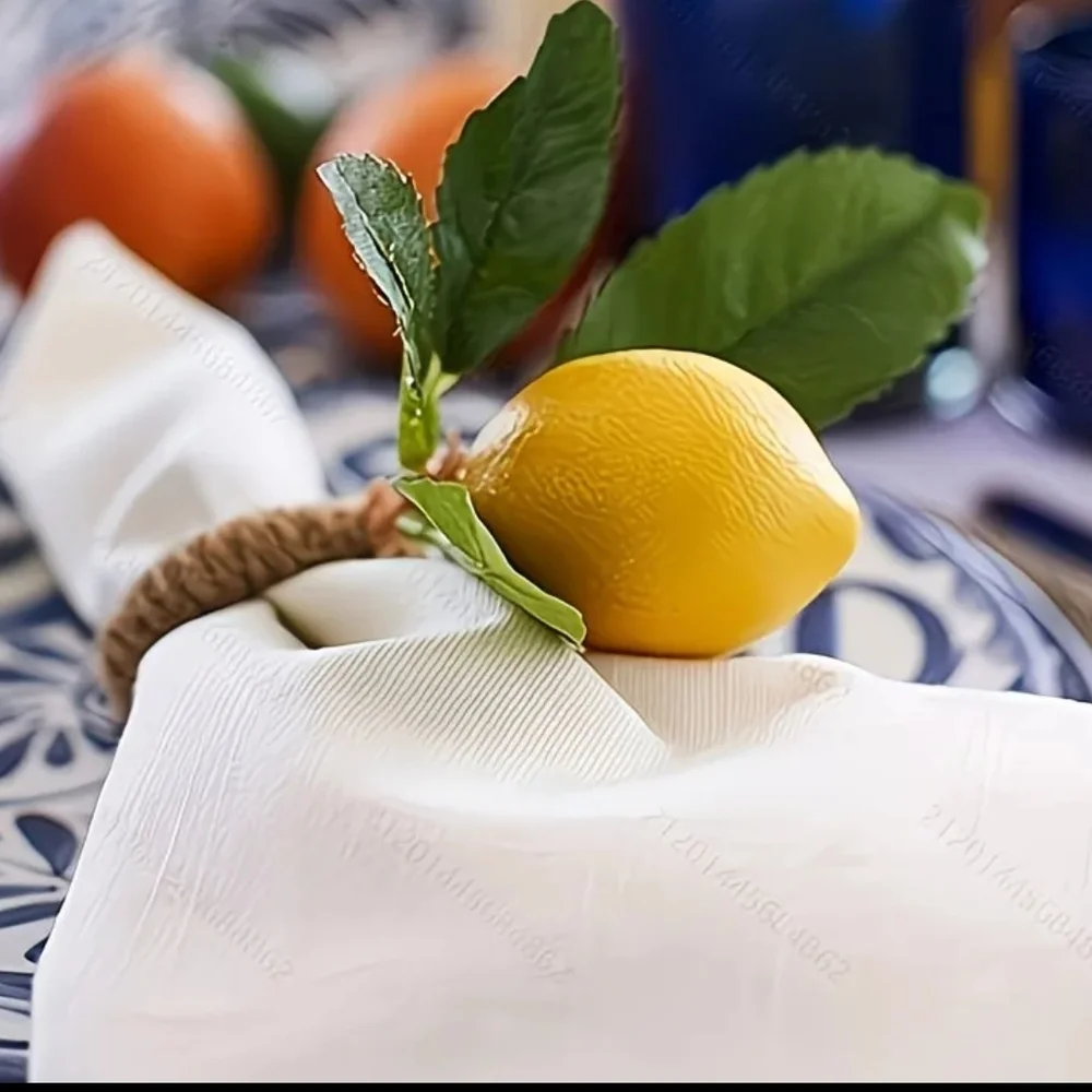 Lemon Napkin Rings with Green Leaves
